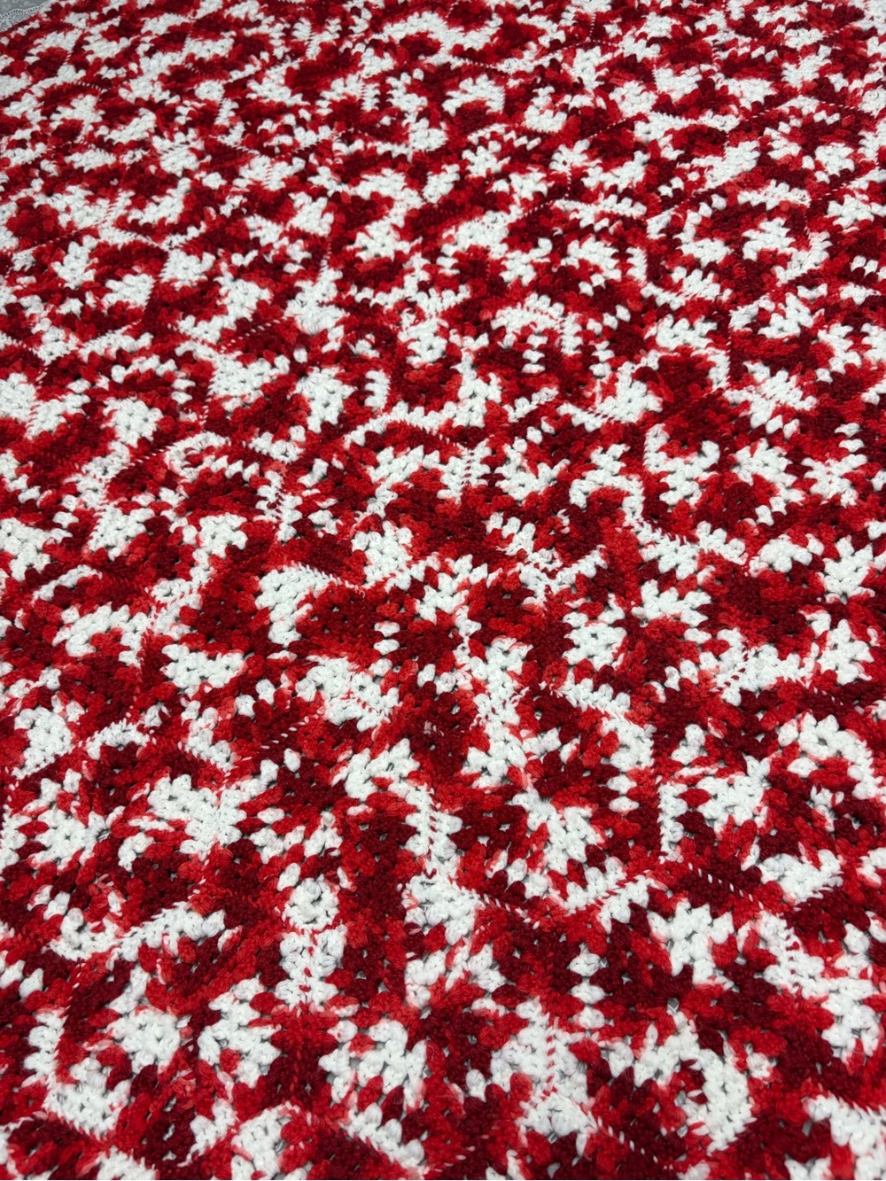 Handmade Red and White Crochet Throw Blanket